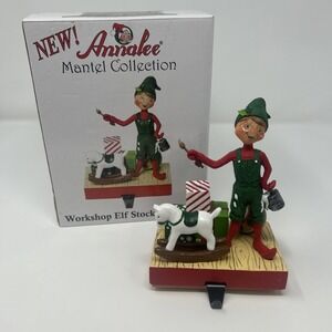 NIB Annalee Mantel Collection Workshop Elf Stocking Holder Paint Rocking Horse